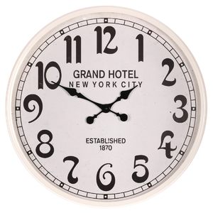 Hodiny nástěnné - pr. 60 cm, kov s patinou, bílé, grand hotel