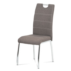 Jídelní židle, potah coffee látka, bílé prošití, kovová 4nohá chromovaná podnož