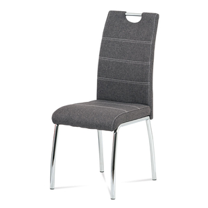 Jídelní židle, potah šedá látka, bílé prošití, kovová 4nohá chromovaná podnož