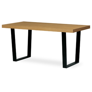 Jídelní stůl, 160 x 80 x 76 cm, MDF deska, 3D dekor dub, kovové nohy, černý lak