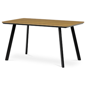 Stůl jídelní 140x80 cm, MDF deska, Melamine dekor dub, kov, černý lak