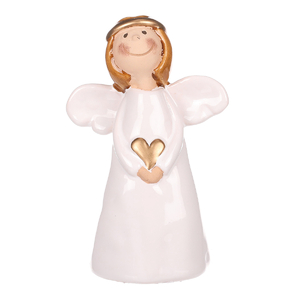 Anděl - keramická figurka, bílá se zlatým srdcem