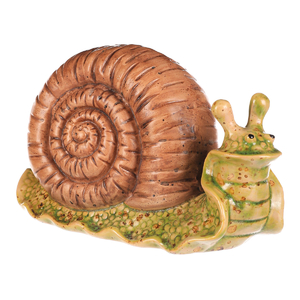 Šnek - keramická figurka, zelený s hnědou ulitou