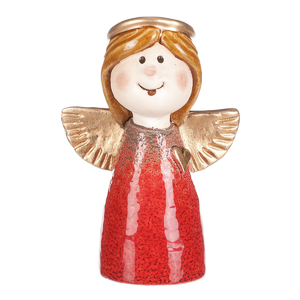 Anděl - keramická figurka, červená se zlatými křídly