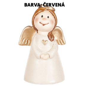 Anděl - keramická figurka, červená se zlatými křídly