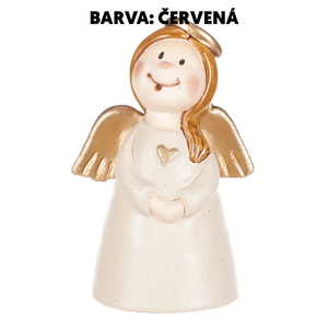 Anděl - keramická figurka, červená se zlatými křídly