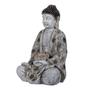 Buddha - dekorace z magnesia, šedá barva