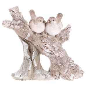 Ptáčci sedící na větvi,  zimní dekorace z polyresinu