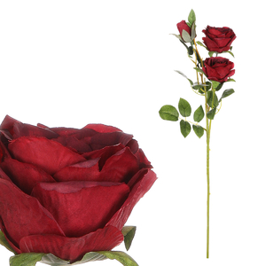 Růže, dva květy s poupětem, barva červená Květina umělá.