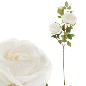 Růže, dva květy s poupětem, barva bílá. Květina umělá.