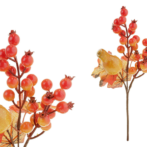 Větvička podzimní s jeřabinou a dýní, umělá dekorace