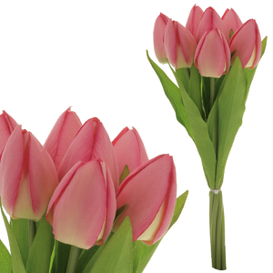 Tulipán - umělá kytice, 7 květů, barva růžová