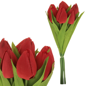 Tulipán - umělá kytice, 7 květů, barva červená