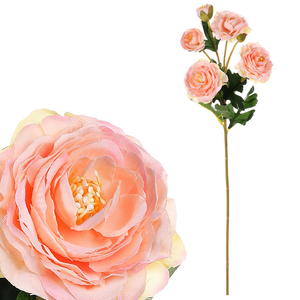 Ranunculus - umělý řezaný, květy s poupaty, barva lososová