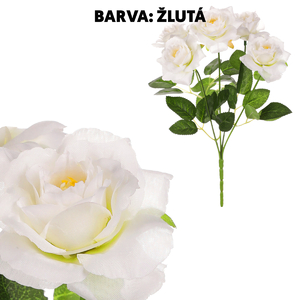 Růže - umělá kytice, 5 květů, barva žlutá