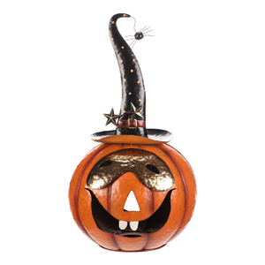Dýně strašidelná - kovová dekorace, oranžová