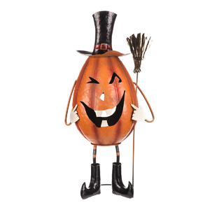 Dýně strašidelná na nohou - kovová dekorace, oranžová
