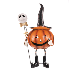Dýně strašidelná na nohou - kovová dekorace, oranžová