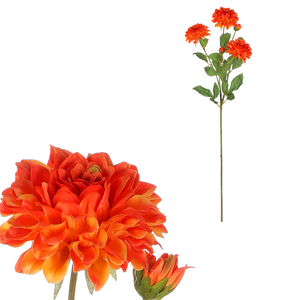Jiřina - umělá květina, 5 květů, oranžová barva