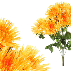 Chryzantéma puget, barva žluto-oranžová, umělá květina.