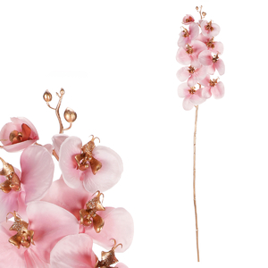 Orchidej - umělá řezaná, zlaté zdobení, růžová