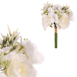 Růže a gypsophila - umělá kytice, barva bílá