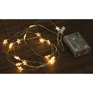 Řetěz s LED světýlky - časovač, hvězdičky, teplá žlutá barva. 2m/20led.