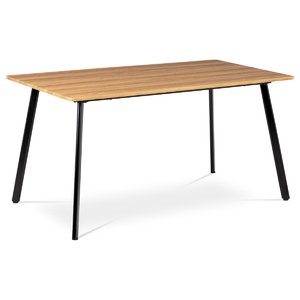 Jídelní stůl 150x80x76 cm, MDF, dekor medový dub, kovová čtyřnohá podnož, černý matný lak