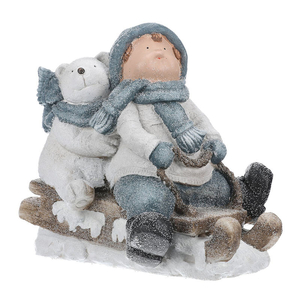Holčička na sáňkách s ledním medvědem, vánoční dekorace, magnéziová keramika