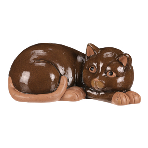 Kočka - keramická figurka, ležící, vel. M, tmavě hnědá