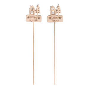 Domeček s nápisem - dřevěný zápich, přírodní, cena za balení (6 ks)