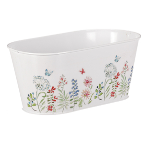 Truhlík kovový - květinový design, barva bílá