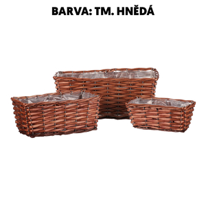 Košík proutěný - hranatý truhlík, tmavě hnědý, cena za sadu 3 ks