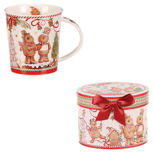 Hrneček vánočně malovaný v kulaté dóze - porcelán, barevný