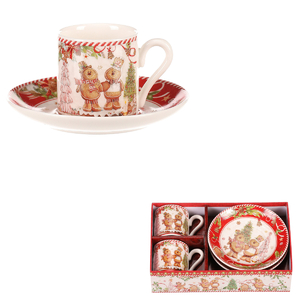 Hrnečky s podšálky - porcelán, dárkový set po 2 kusech, vánoční