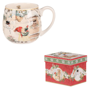 Hrnek malovaný v dárkové dóze - zimní motiv, porcelán, barevný
