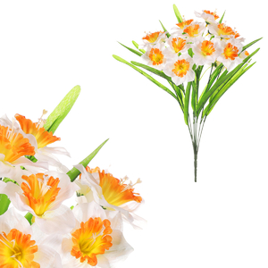 Narcis - umělá kytice, oranžovo-bílá barva
