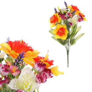 Narcis s lučním kvítím - umělá kytice, oranžová barva