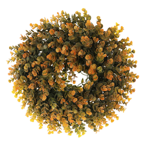 Věnec umělý - pr. 40 cm, eukalyptus, oranžovo-zelený
