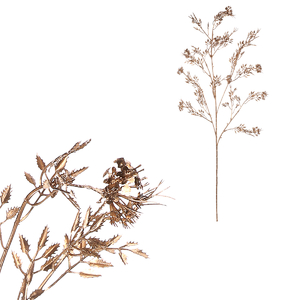 Umělá větev - drobné lístky a květy, zlatá