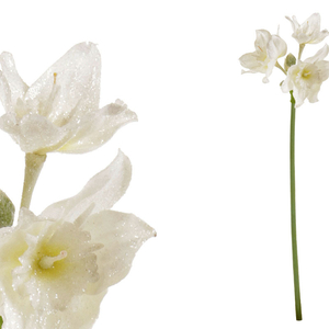 Amarylis, umělá květina, barva bílá  ojíněná
