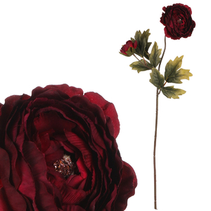 Ranunculus - umělý řezaný, 2 květy, červený