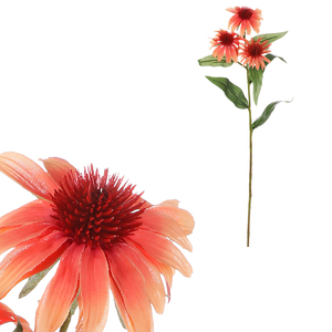 Echinacea - umělá řezaná, 3 květy, lososová