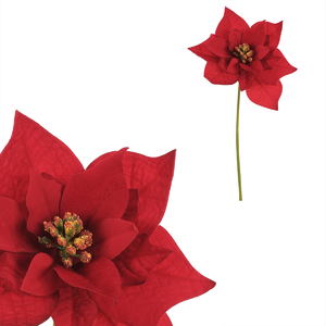 Vánoční růže - umělý květ na stonku, červená