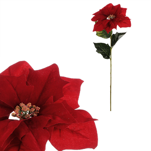 Vánoční růže - umělá řezaná s listy, červený květ