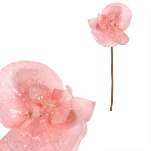 Orchidej - umělý květ na stonku, růžová se třpytkami