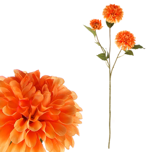 Jiřina - umělá řezaná, 3 květy, oranžová barva