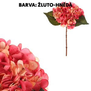 Hortenzie - umělý květ na stonku, žlutohnědá