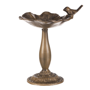 Krmítko/pítko - kovový stojan, s ptáčkem, barva měděná