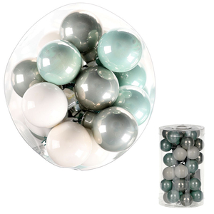 Ozdoby skleněné na drátku, zeleno-šedivo-bílá kombinace, pr.2.5cm, cena za 1 bal